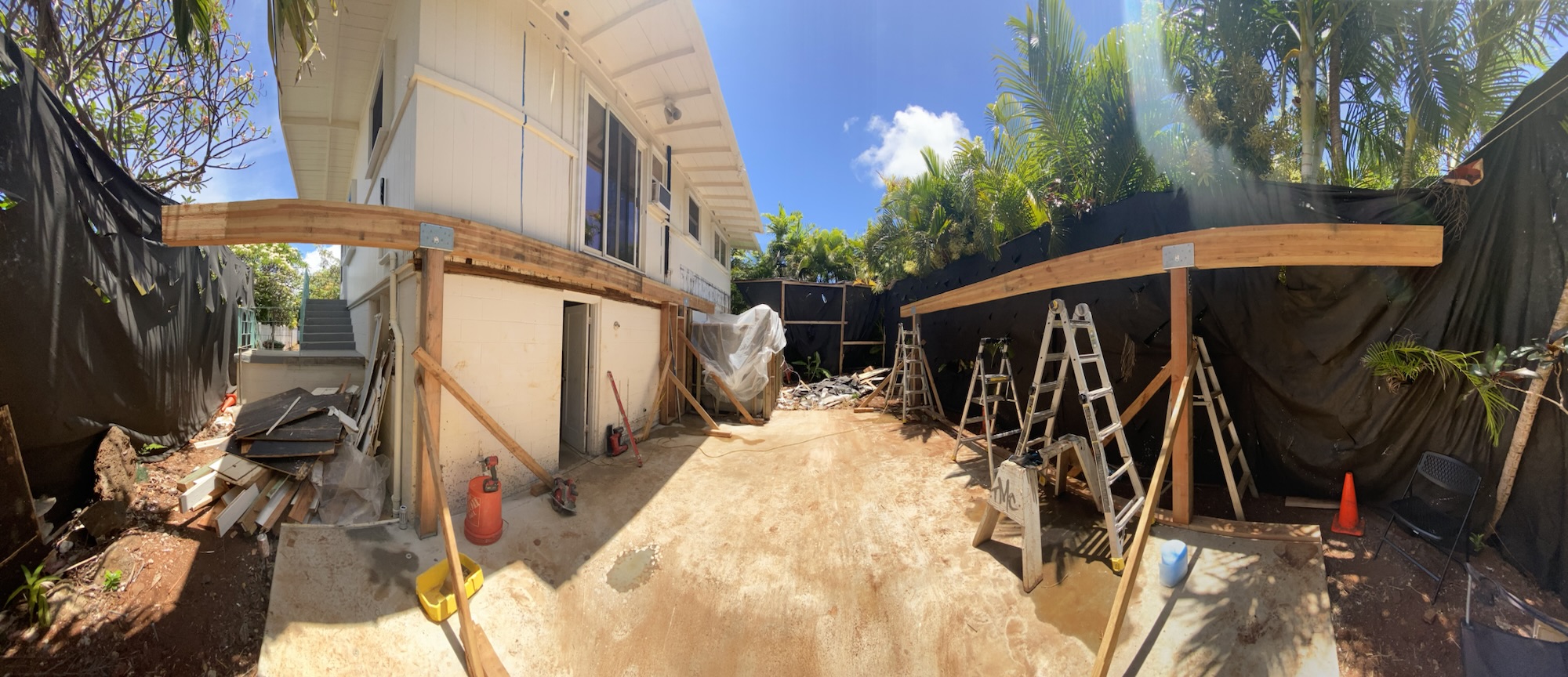 Outdoor carpentry structure under construction on Oʻahu